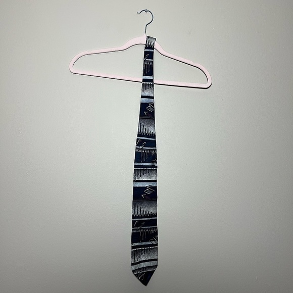 Vintage We Care Blue Pattern Silk Tie - Picture 1 of 4